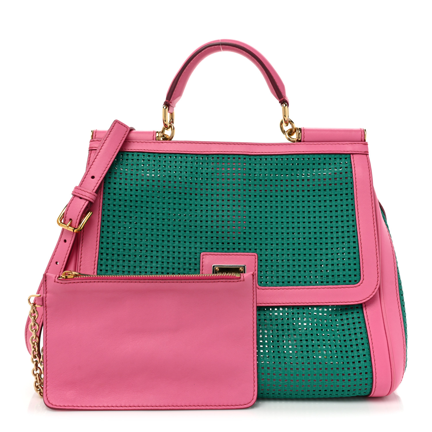 DOLCE GABBANA Woven Raffia Calfskin Large Miss Sicily