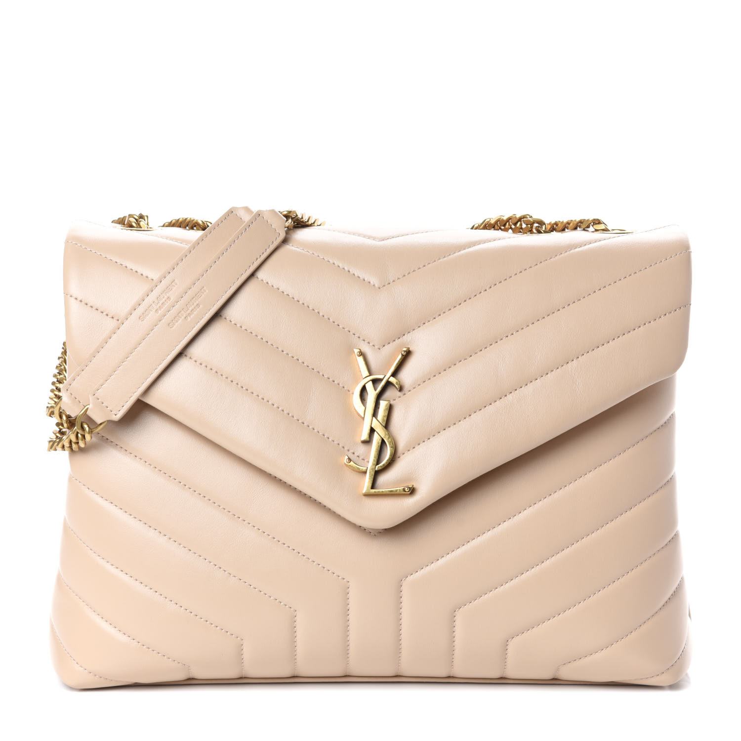 SAINT LAURENT Calfskin Y Quilted Monogram Medium Loulou Chain Satchel Nude  Powder 736883 | FASHIONPHILE