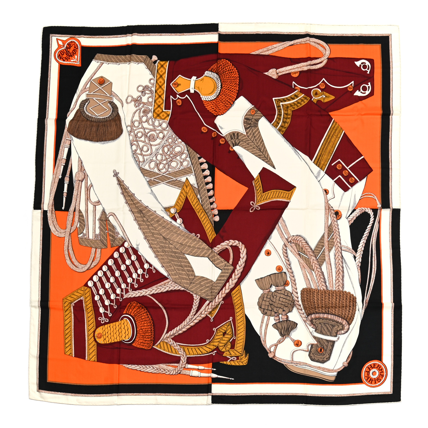*上質カシミヤ*【HERMES】Zouaves et Dragons ショール 存在感 HERMES Cashmere Silk Zouaves Et Dragons Shawl 140 Black