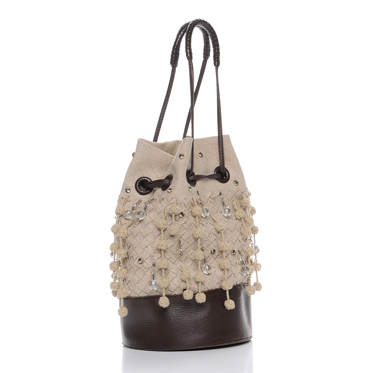 BOTTEGA VENETA Canvas Intrecciato Crystal Drawstring Mini