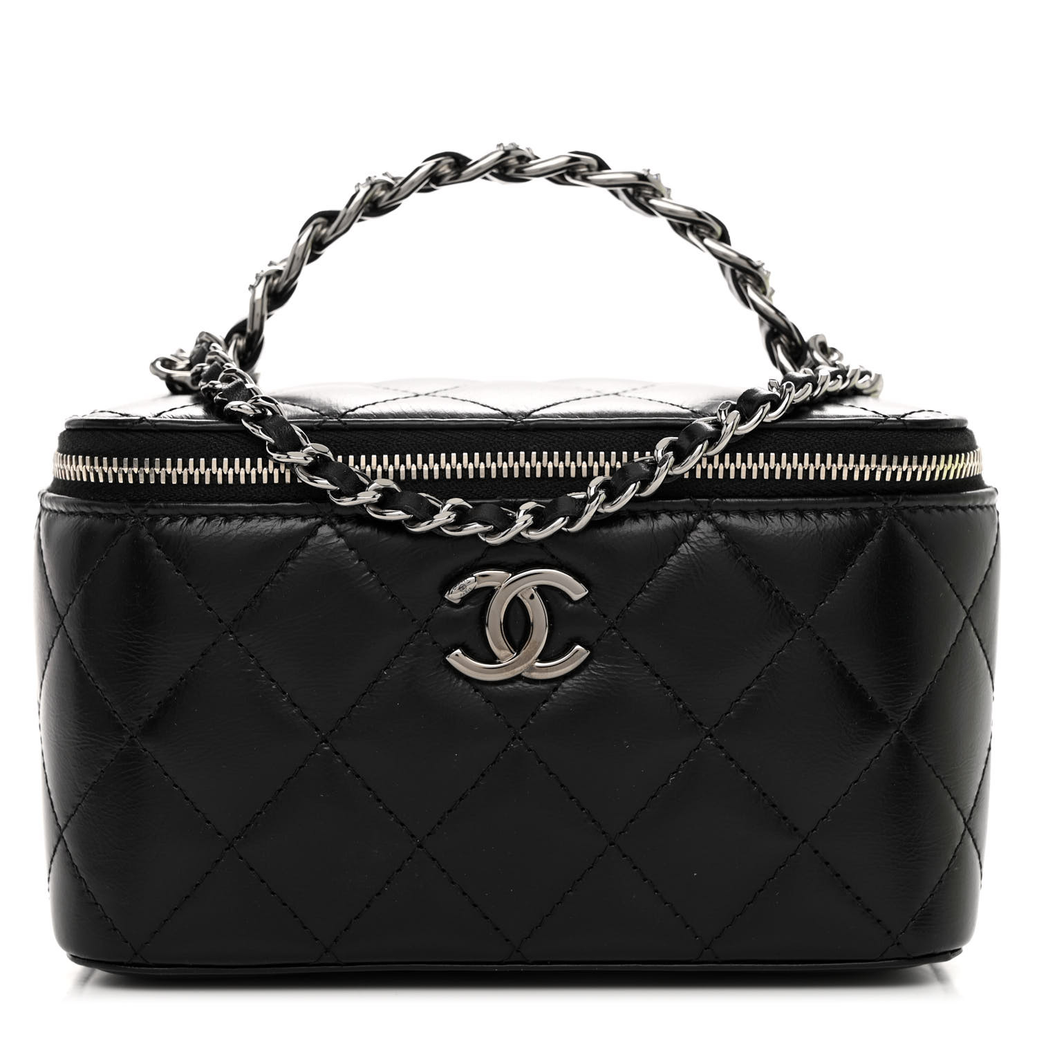 CHANEL Shiny Crumpled Calfskin Crystal Quilted Precious