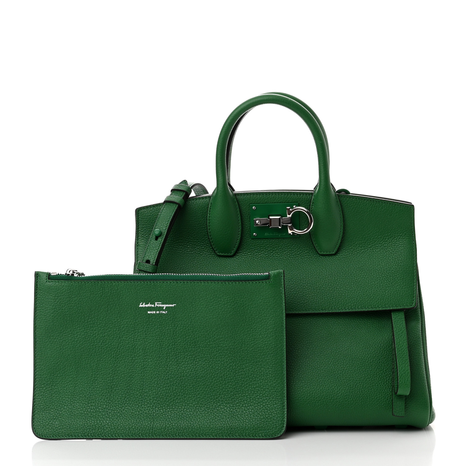 【送料&関税込】Ferragamo Teal Green Leather Medium Studio B SF21151B-Salvatore-Ferragamo-