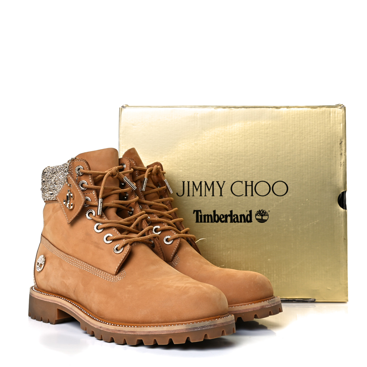 JIMMY CHOO Timberland クリスタル ヌバック アンクルブーツ Black Timberland Nubuck Ankle Boots with Crystal Logo