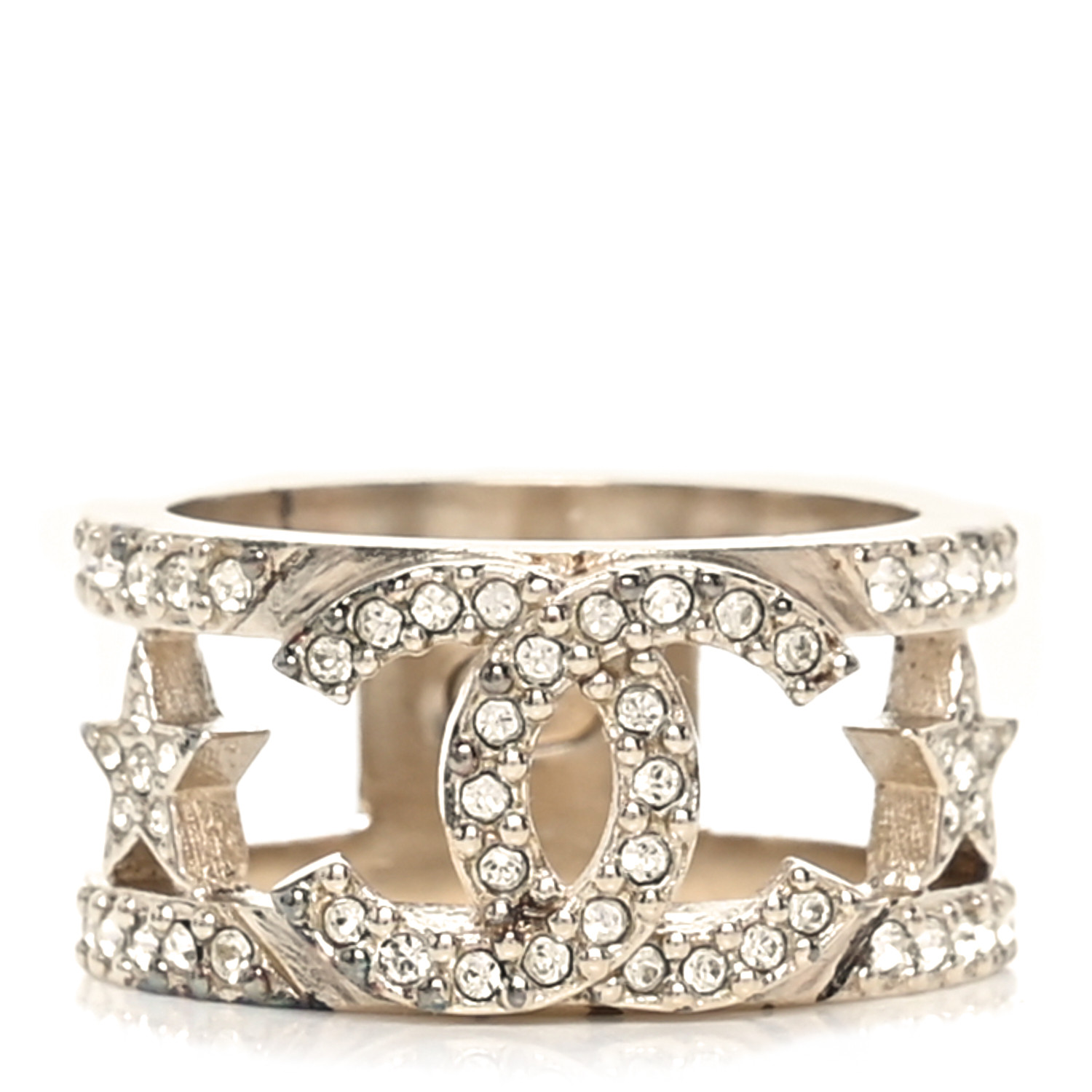 CHANEL Metal Crystal CC Star Ring 52 6 Light Gold 1639096