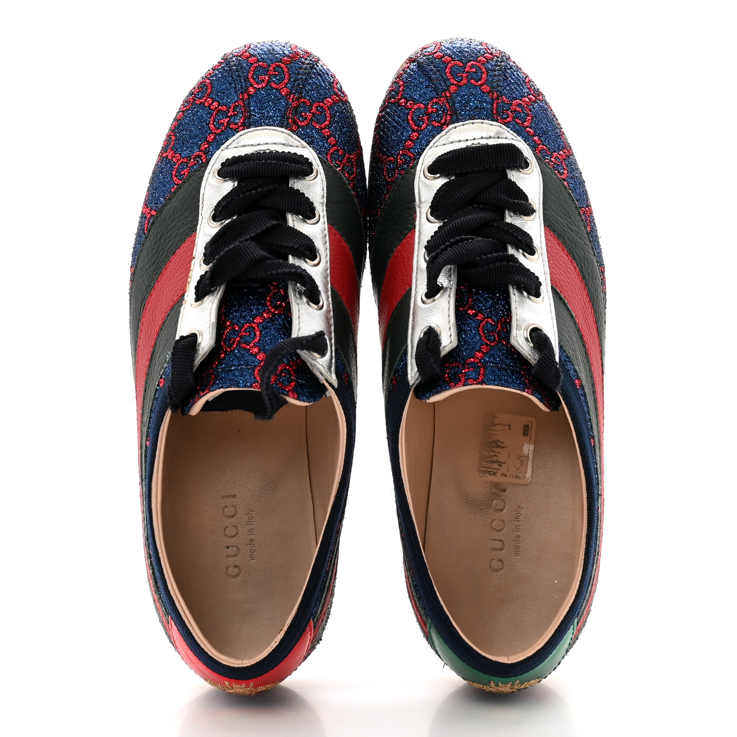 GUCCIレーザーシューズ GUCCI Lurex Calfskin Web GG Monogram Womens Falacer Sneakers