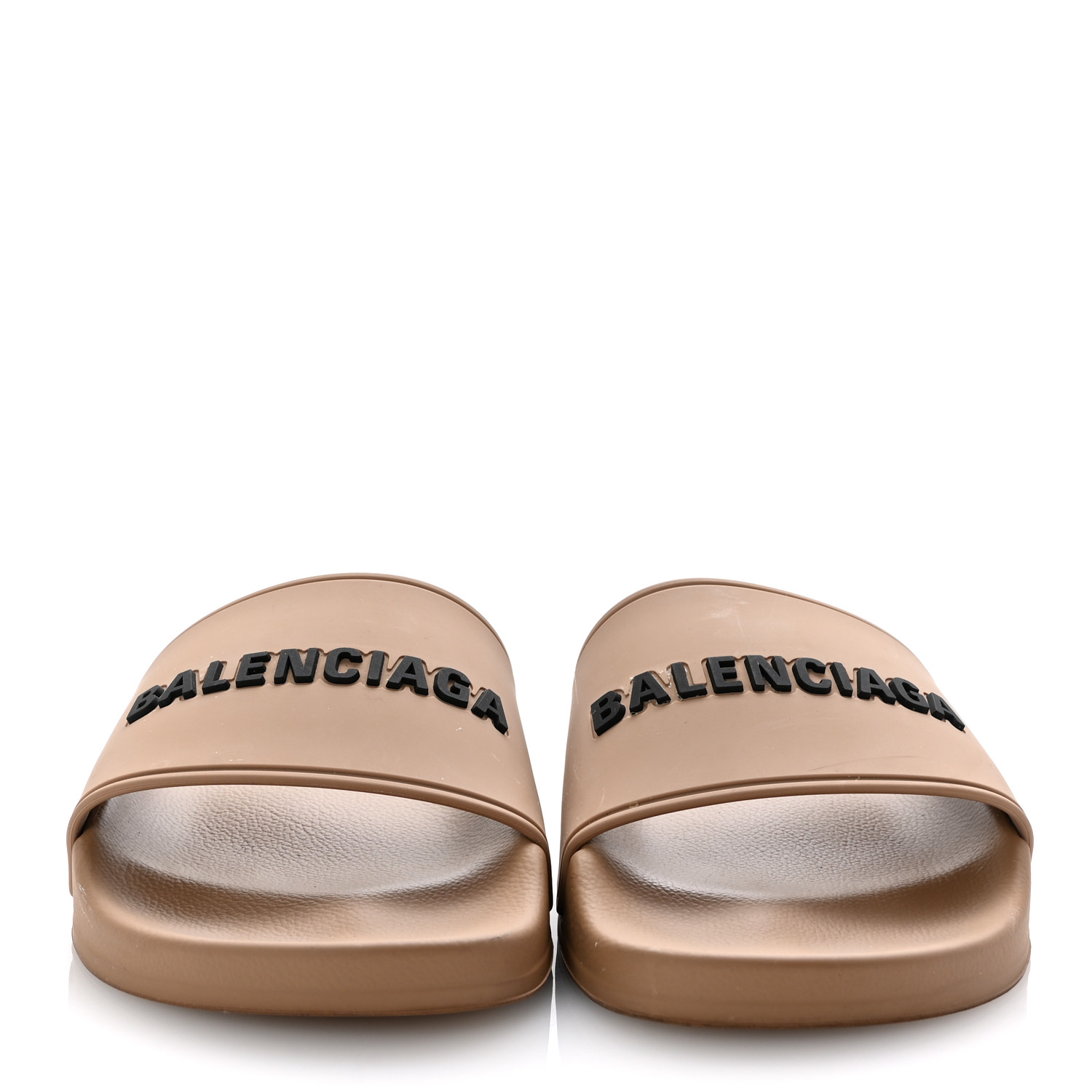 BALENCIAGA Rubber Womens Logo Pool Slide Sandals 37 Beige