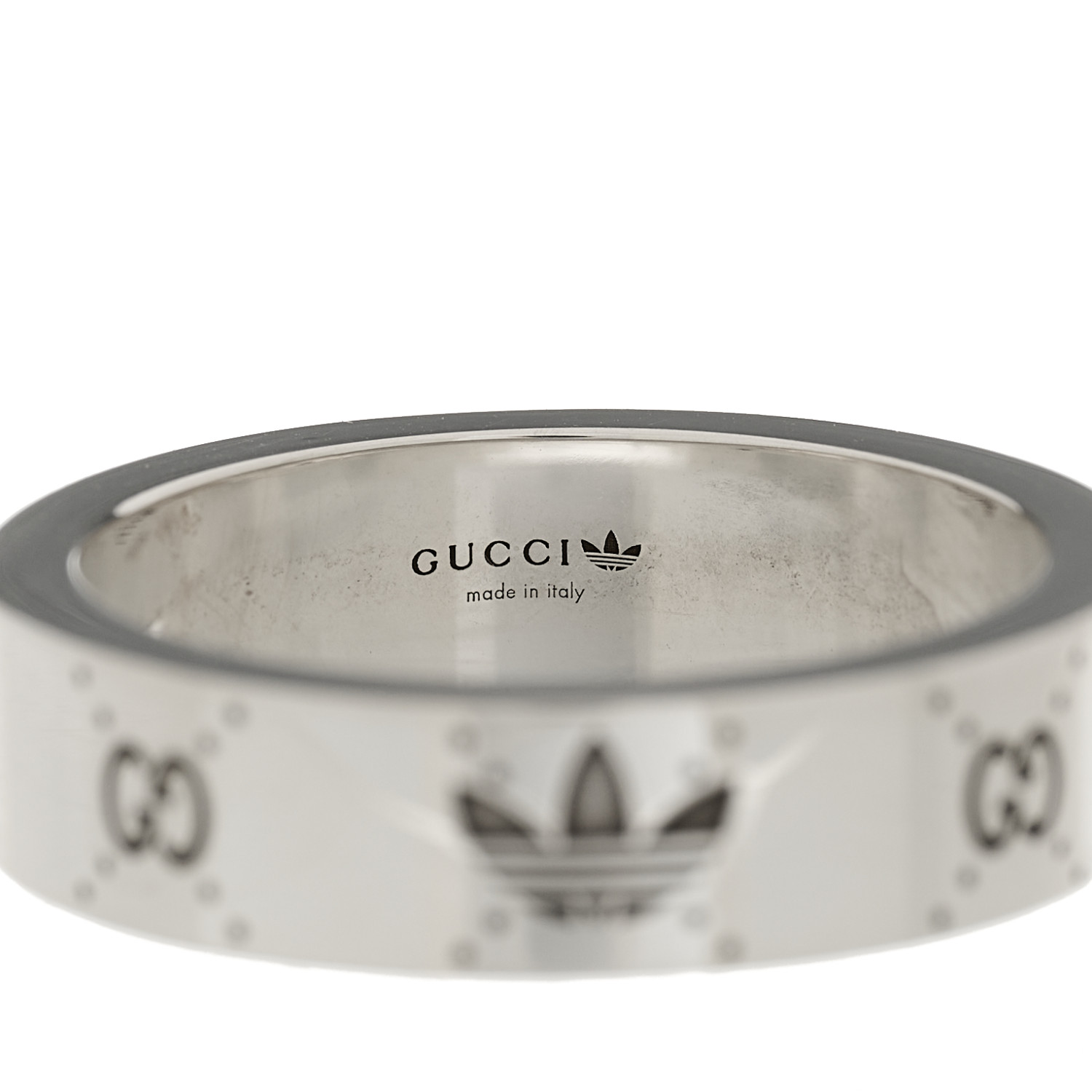 gucci adidas トレフォイル gg ロゴ リング GUCCI X ADIDAS Sterling Silver Trefoil GG Monogram Band Ring