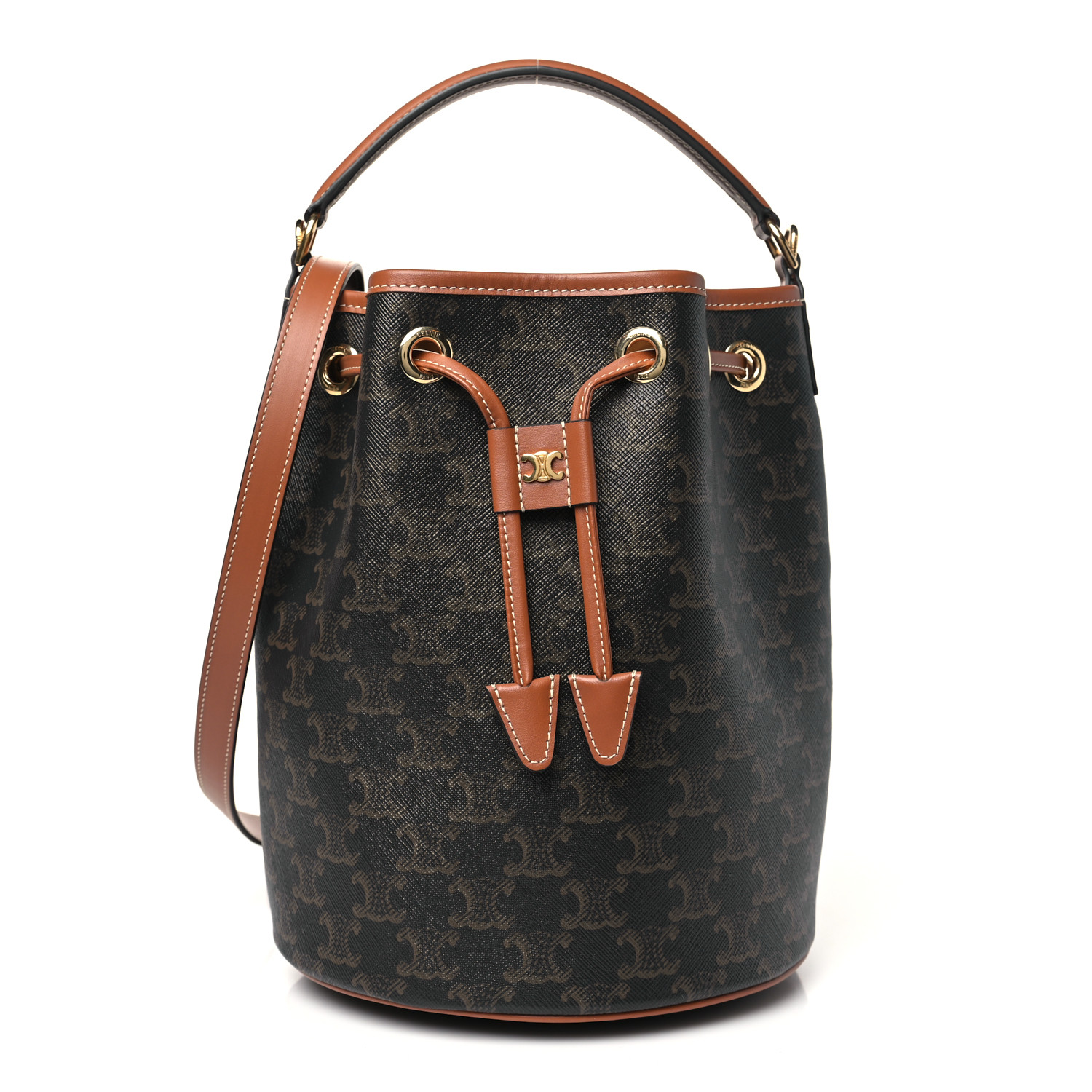 CELINE Triomphe Canvas Calfskin Clara Drawstring Bucket Bag