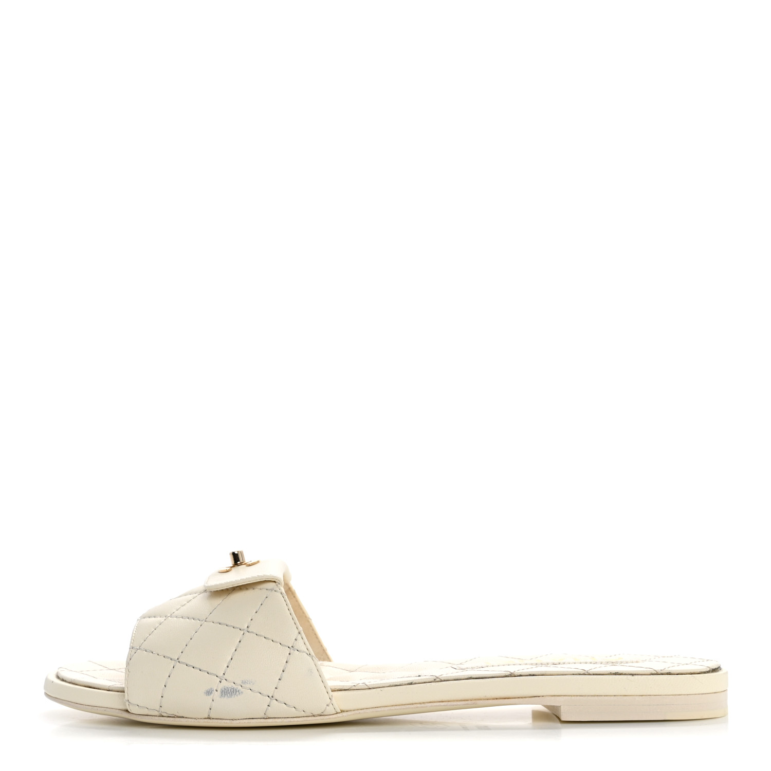 CHANEL ベージュ ミュール NWB CHANEL WHITE & BEIGE LEATHER CC LOGO ESPADRILLE MULE