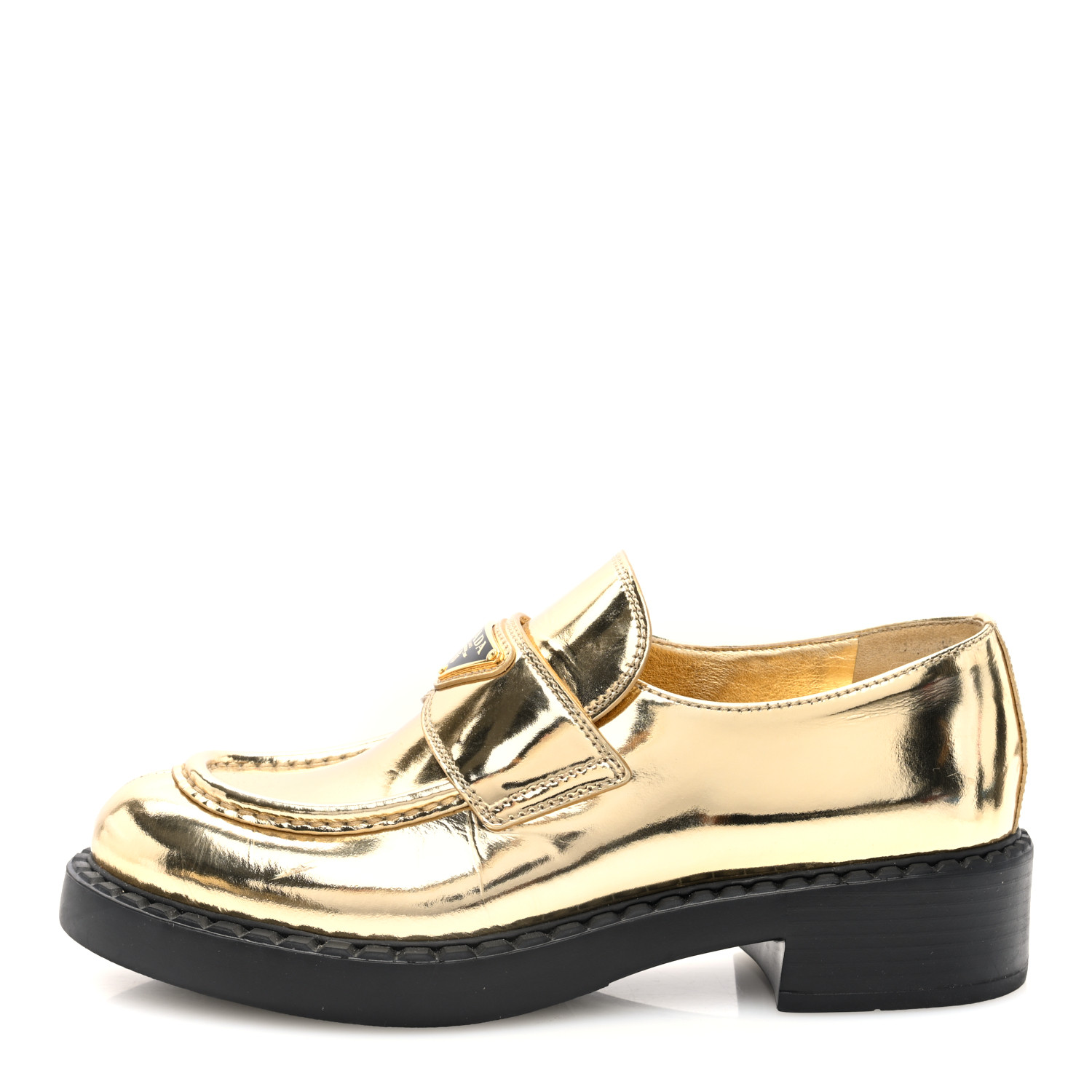 PRADA Metallic Brushed Calfskin Metal Triangle Logo 50mm