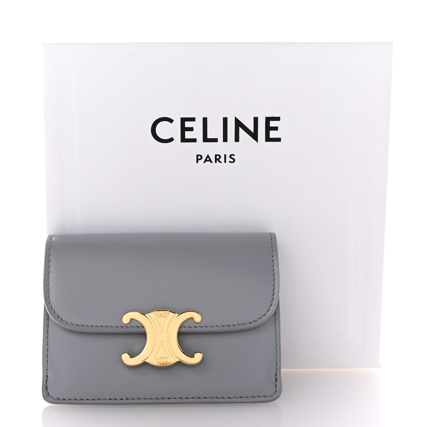 CELINE Shiny Calfskin Triomphe Flap Card Holder Pearl Blue