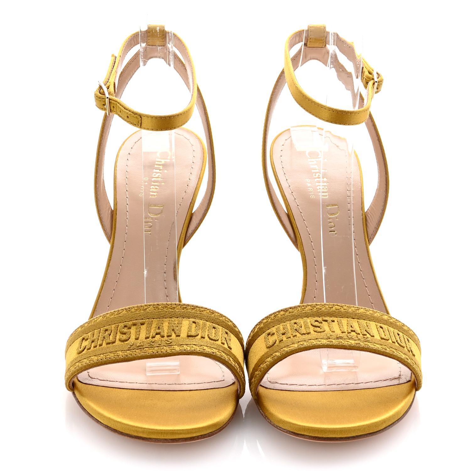 Dior ヒール CHRISTIAN DIOR Cotton Strass Embroidered Dway Heeled Sandals