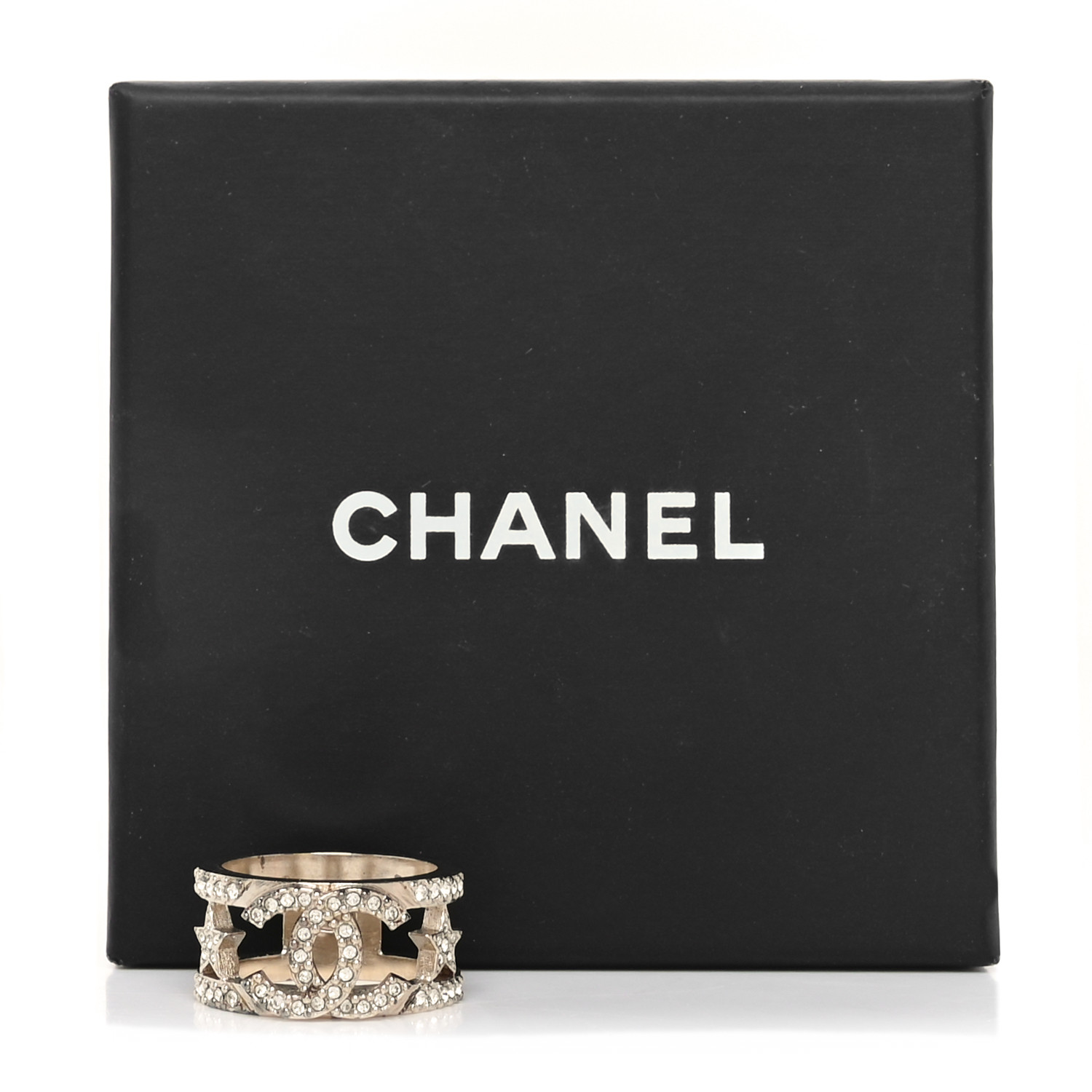 CHANEL Metal Crystal CC Star Ring 52 6 Light Gold 1639096