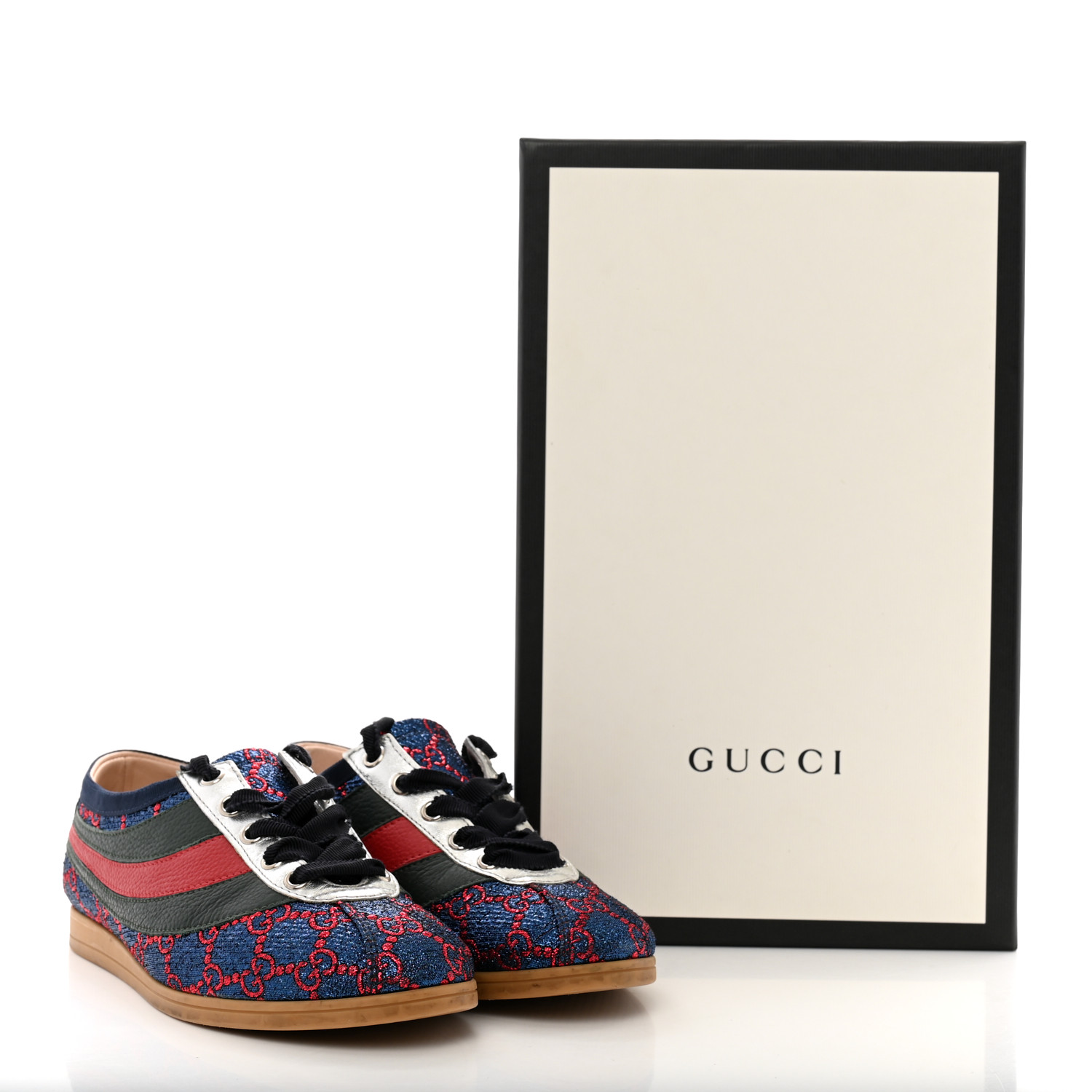 GUCCI Lurex Calfskin Web GG Monogram Womens Falacer Sneakers