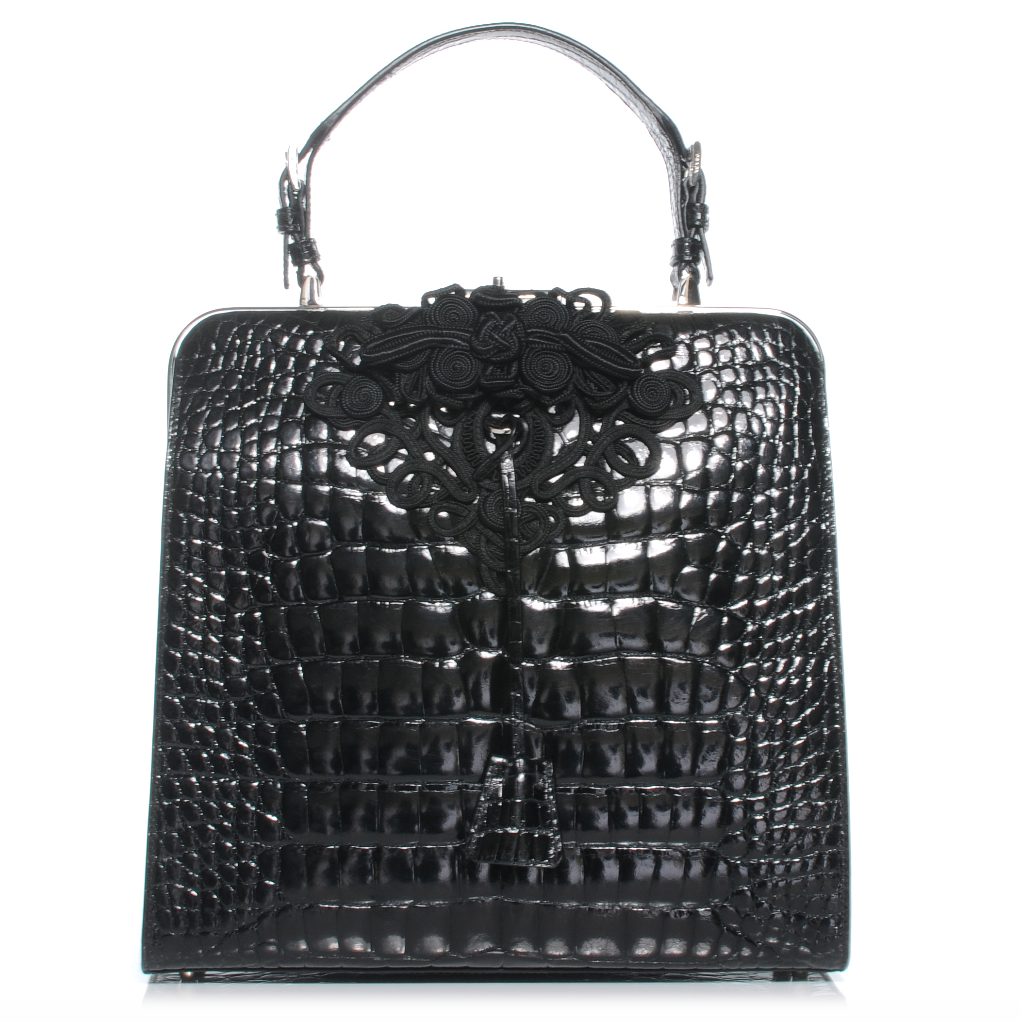 PRADA Shiny Crocodile Framed Bag Black 42680 | FASHIONPHILE