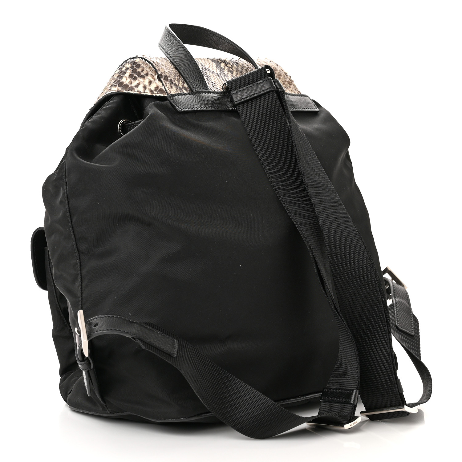 PRADA Tessuto Nylon Snakeskin Saffiano Medium Backpack Black