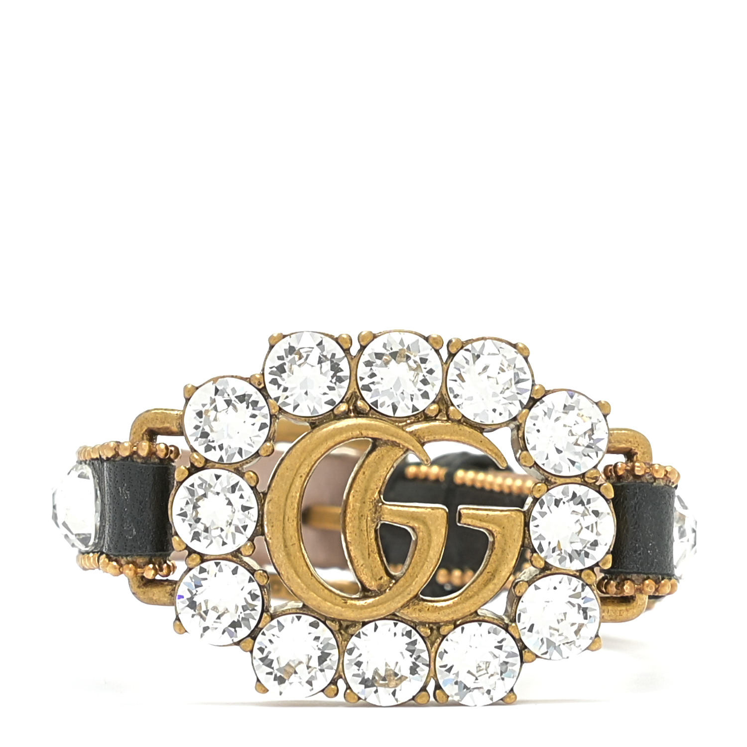 GUCCI Metal Calfskin Crystal Double G 