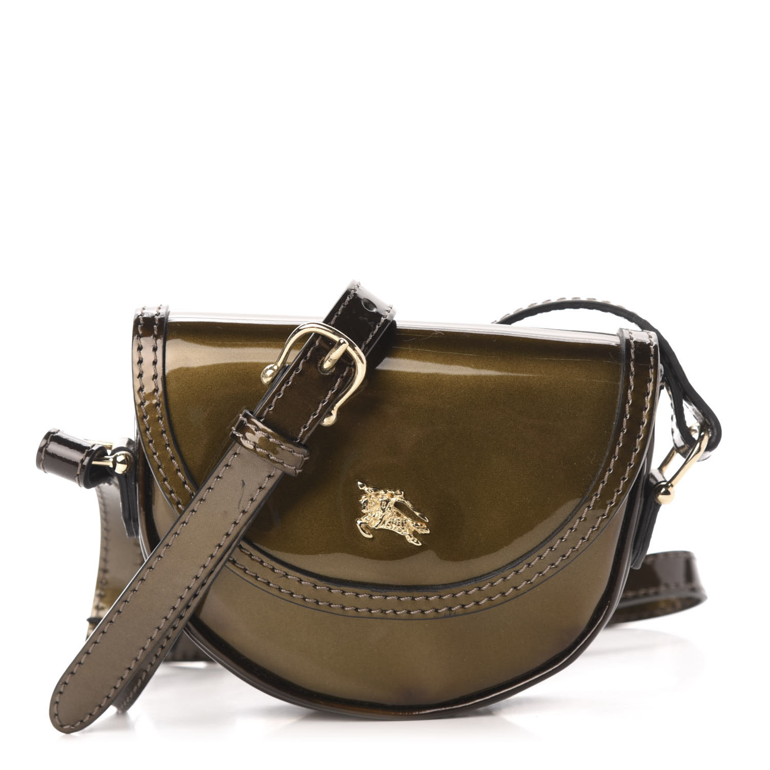 BURBERRY Patent Calfskin Georgie Mini Crossbody Bag Dark