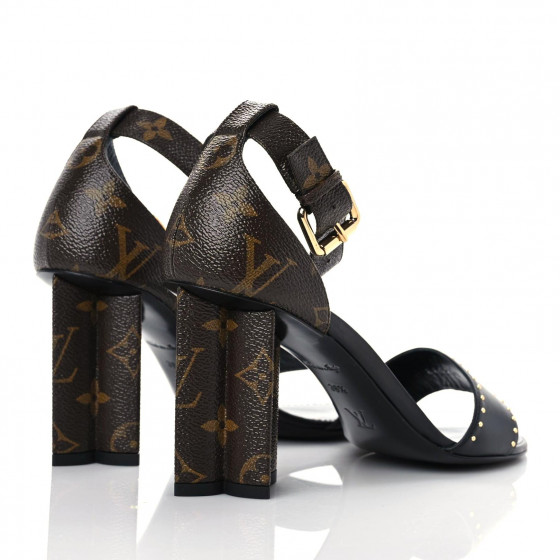 LOUIS VUITTON ルイヴィトン スタッズ ミュール ブラック 23.5 LOUIS VUITTON Calfskin Studded Monogram Silhouette Sandals