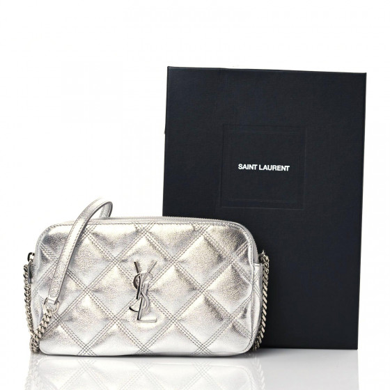 SAINT LAURENT Metallic Lambskin Quilted Mini Becky Double