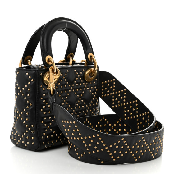 CHRISTIAN DIOR Lambskin Studded Mini Supple Lady Dior Black