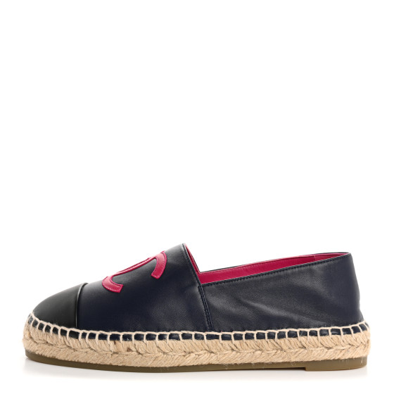 CHANEL Lambskin CC Espadrilles 37 Navy Fuchsia Black