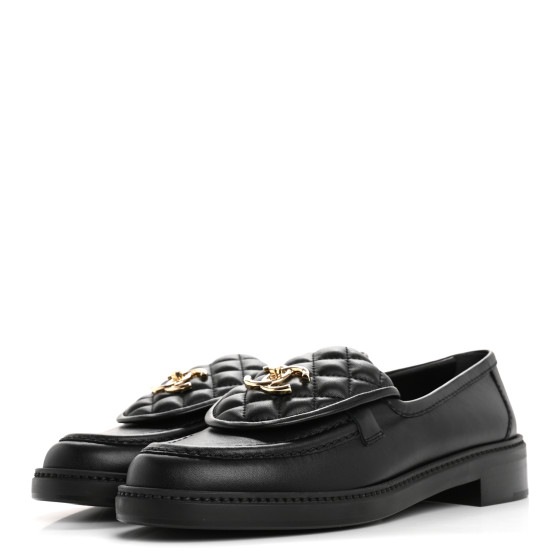 CHANEL Lambskin Quilted CC Turnlock Loafers 39 Black 1695115