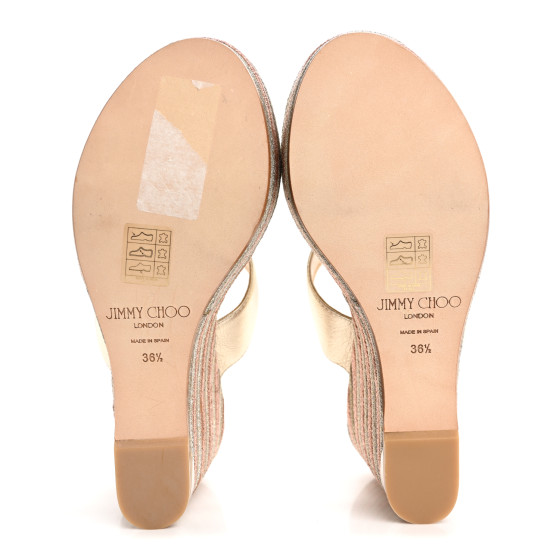 JIMMY CHOO Metallic Nappa Raffia Parker Wedge 100 Sandals