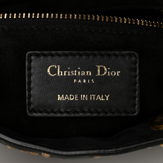 CHRISTIAN DIOR Lambskin Studded Mini Supple Lady Dior Black