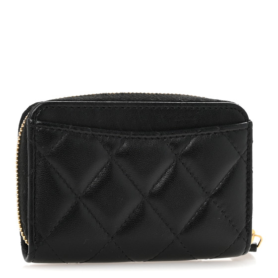 CHANEL Lambskin Quilted Zip Coin Purse Black 1688900