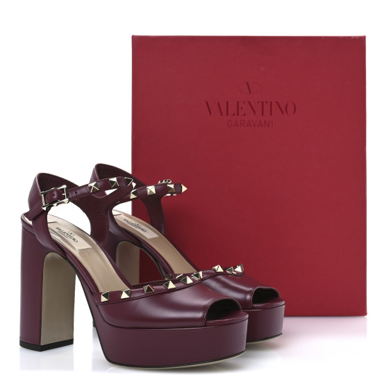 VALENTINO GARAVANI Calfskin Rockstud Platform Sandals 38.5
