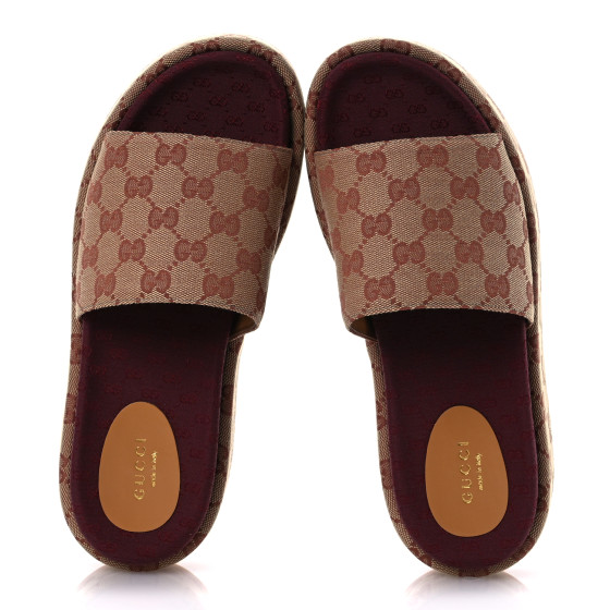 GUCCI Canvas GG Monogram Angelina Platform Slide Sandals 39
