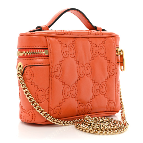 【GUCCI】GG Matelasse Top Handle Mini Bag Orange GUCCI Calfskin GG Matelasse Mini Top Handle Bag Deep Orange