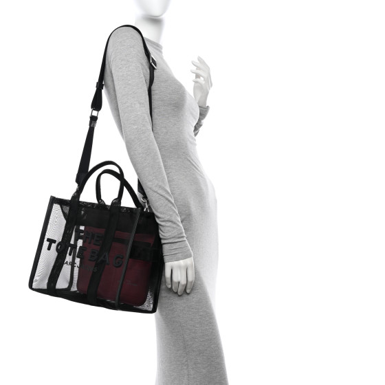 MARC JACOBS Nylon The Mesh Medium Tote Bag Black Pink