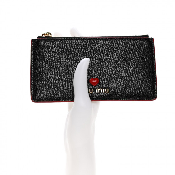 MIU MIU Goatskin Madras Love Zip Card Holder Black 855560