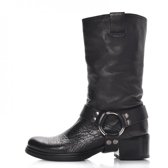 MIU MIU Calfskin Harness Motorcycle Boots 39 Black 277980