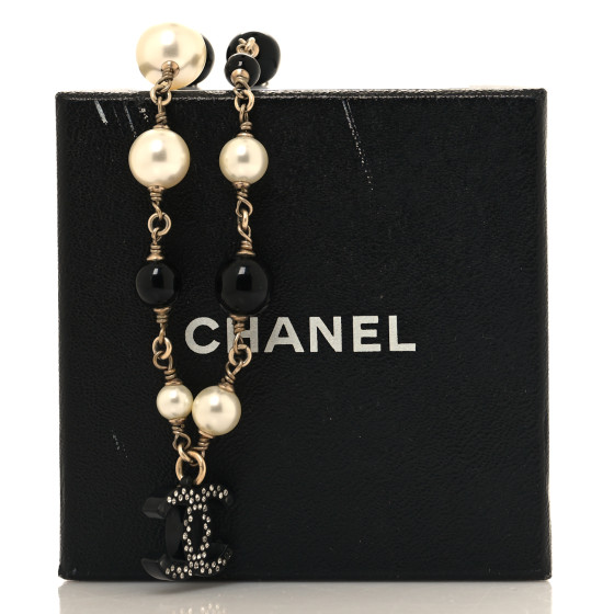 shbb_1122 クリスタル変更 01 Black Chanliade CHANEL Pearl Crystal Bead CC Necklace Silver Black 1679725