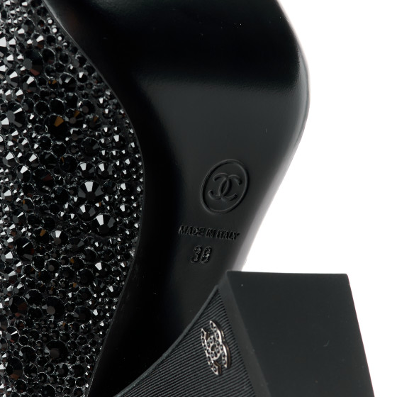 CHANEL Strass Pearl Grosgrain Cap Toe Pumps 38 Black 1520617