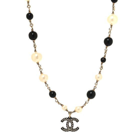 shbb_1122 クリスタル変更 01 Black Chanliade CHANEL Pearl Crystal Bead CC Necklace Silver Black 1679725