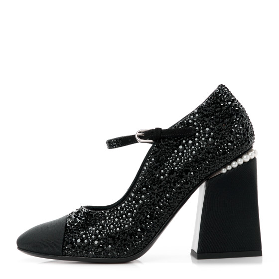 CHANEL C0229 ブラック パンプス 38 CHANEL Strass Pearl Grosgrain Cap Toe Pumps 38 Black 1520617