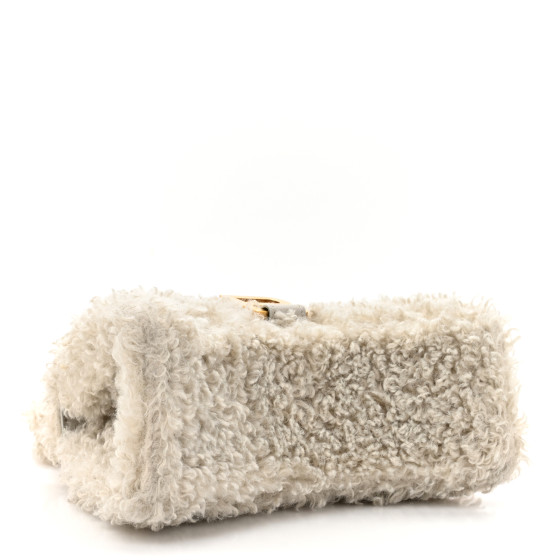 BALENCIAGA Faux Fur Fluffy Hourglass XS Top Handle Bag Beige