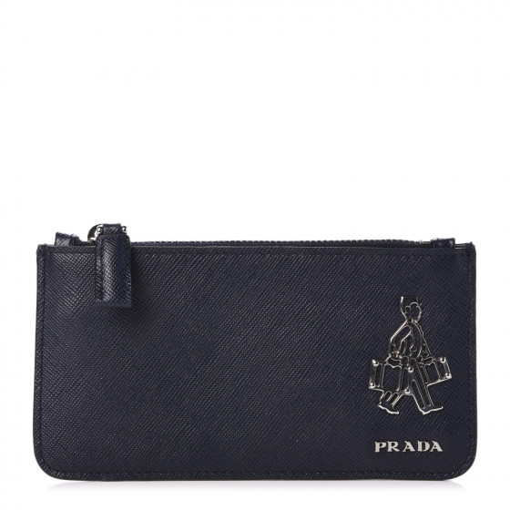PRADA Saffiano Bellhop Key Holder Baltico 602212 | FASHIONPHILE