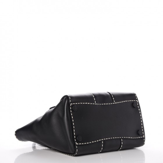 PRADA City Calf Small Stitched Twin Pocket Tote Black White