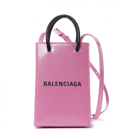 BALENCIAGAShopping Phone Holder Bagグリッター BALENCIAGA Varnished Glitter Calfskin Logo Shopping Phone
