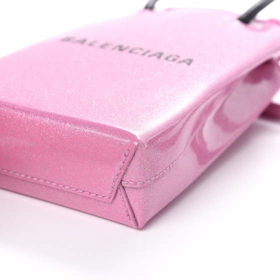 BALENCIAGA Varnished Glitter Calfskin Logo Shopping Phone