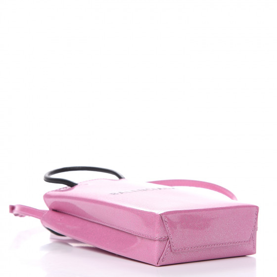 BALENCIAGAShopping Phone Holder Bagグリッター BALENCIAGA Metallic Logo Leather Shopping Phone Holder Silver