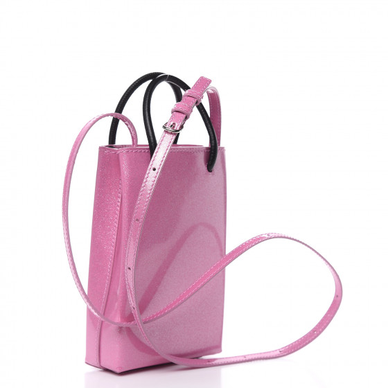 BALENCIAGAShopping Phone Holder Bagグリッター BALENCIAGA Varnished Glitter Calfskin Logo Shopping Phone