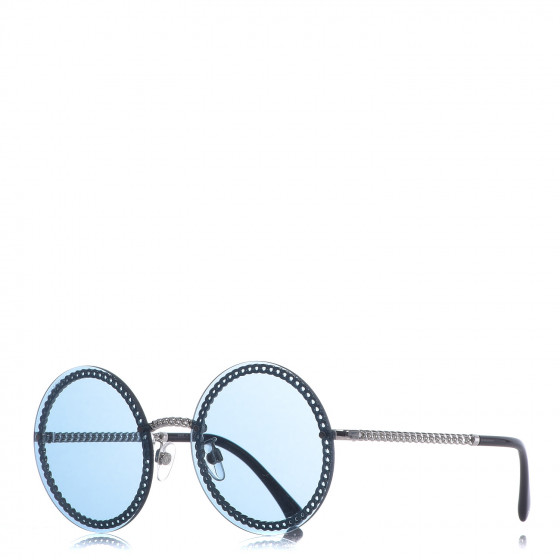 激レア CHANEL ドバイ クルーズコレクション 2014 日本入荷数本 CHANEL Chain Round Sunglasses 4245 Blue Silver 490244