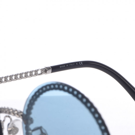 CHANEL Chain Round Sunglasses 4245 Blue Silver 490244