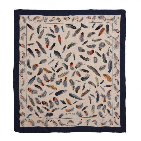 HERMES カレ90 PLUMES par Henride Linares HERMES Cashmere Silk Plumes par Henri de Linares Scarf 90
